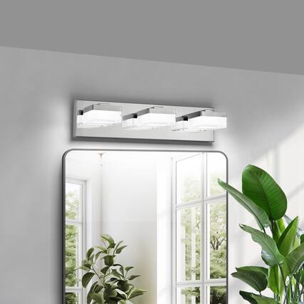 Front. HOMLUX - 18.11 in. 3 Lights Chrome LED Vanity Light Bar Vanity Accent Lighting Fixtures and Metal Wall Sconces with Acrylic Shade.