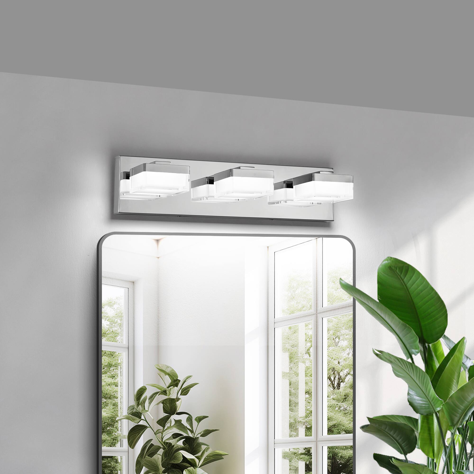 HOMLUX - 18.11 in. 3 Lights Chrome LED Vanity Light Bar with Acrylic Shade