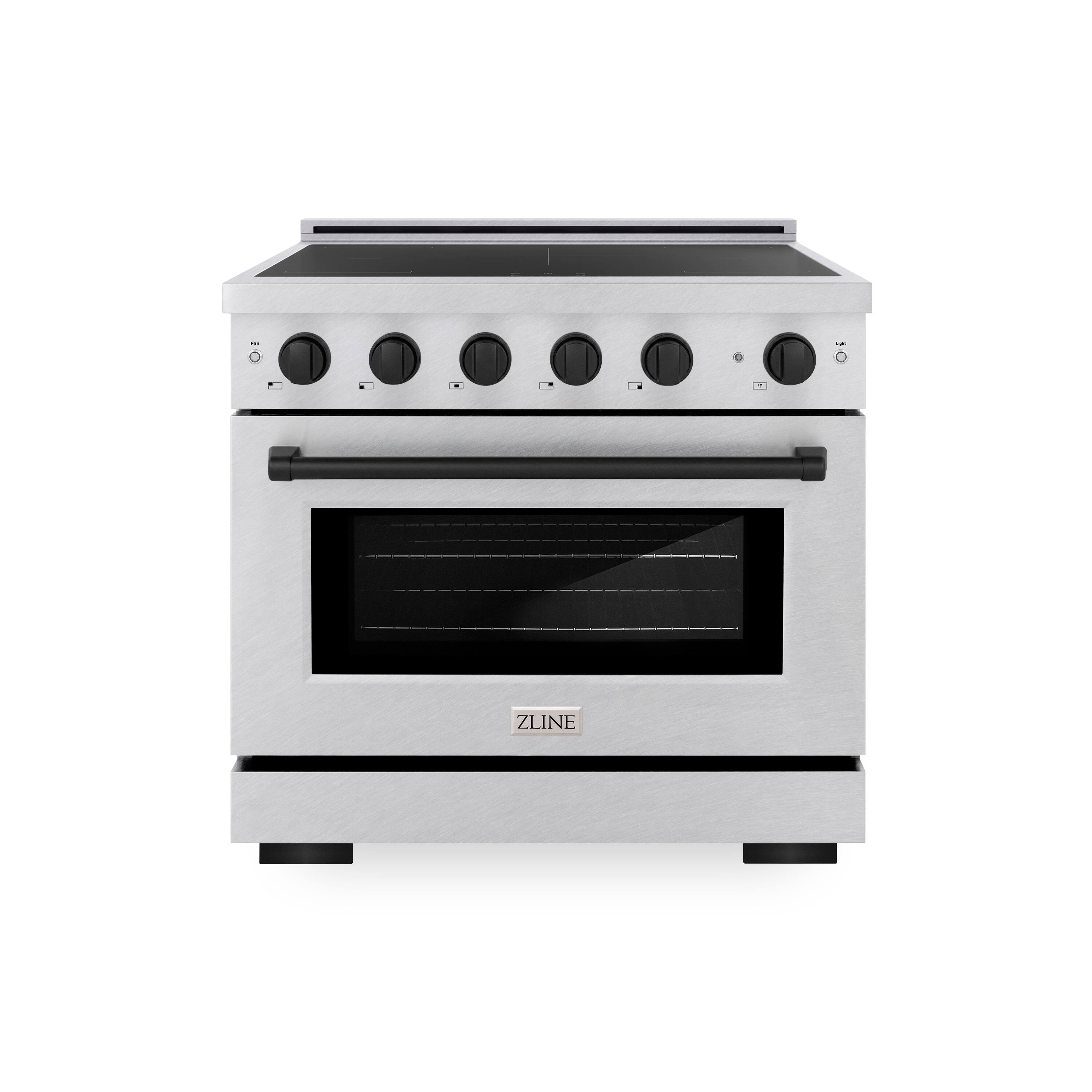 Front. ZLINE - Autograph 36 in. 5.2 cu. ft. Paramount Freestanding Induction Range with 5 Burners in Satin Steel with Black Accents - Satin Stainless Steel.