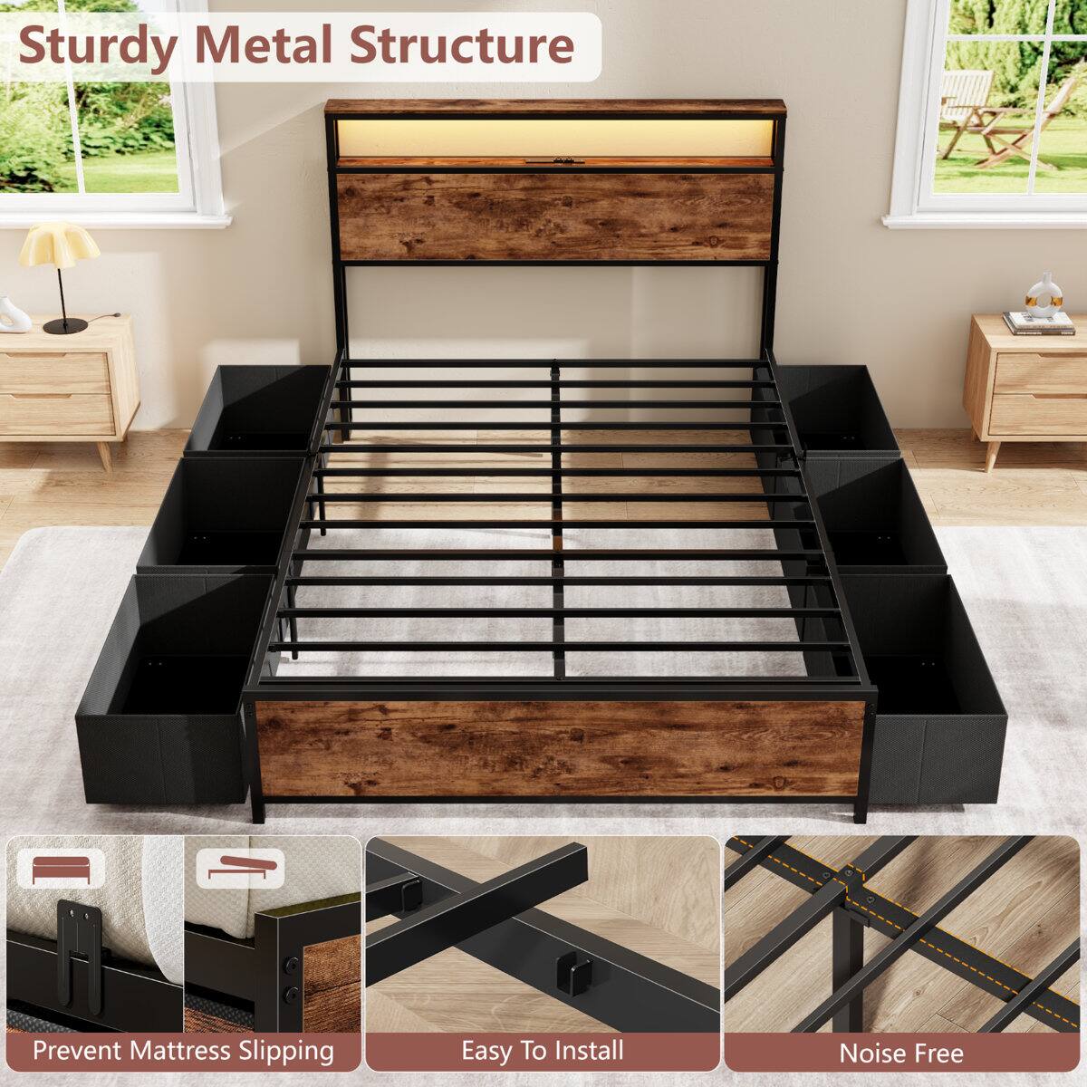Sturdy Metal Structure Prevent Mattress Slipping Easy To Install Noise Free