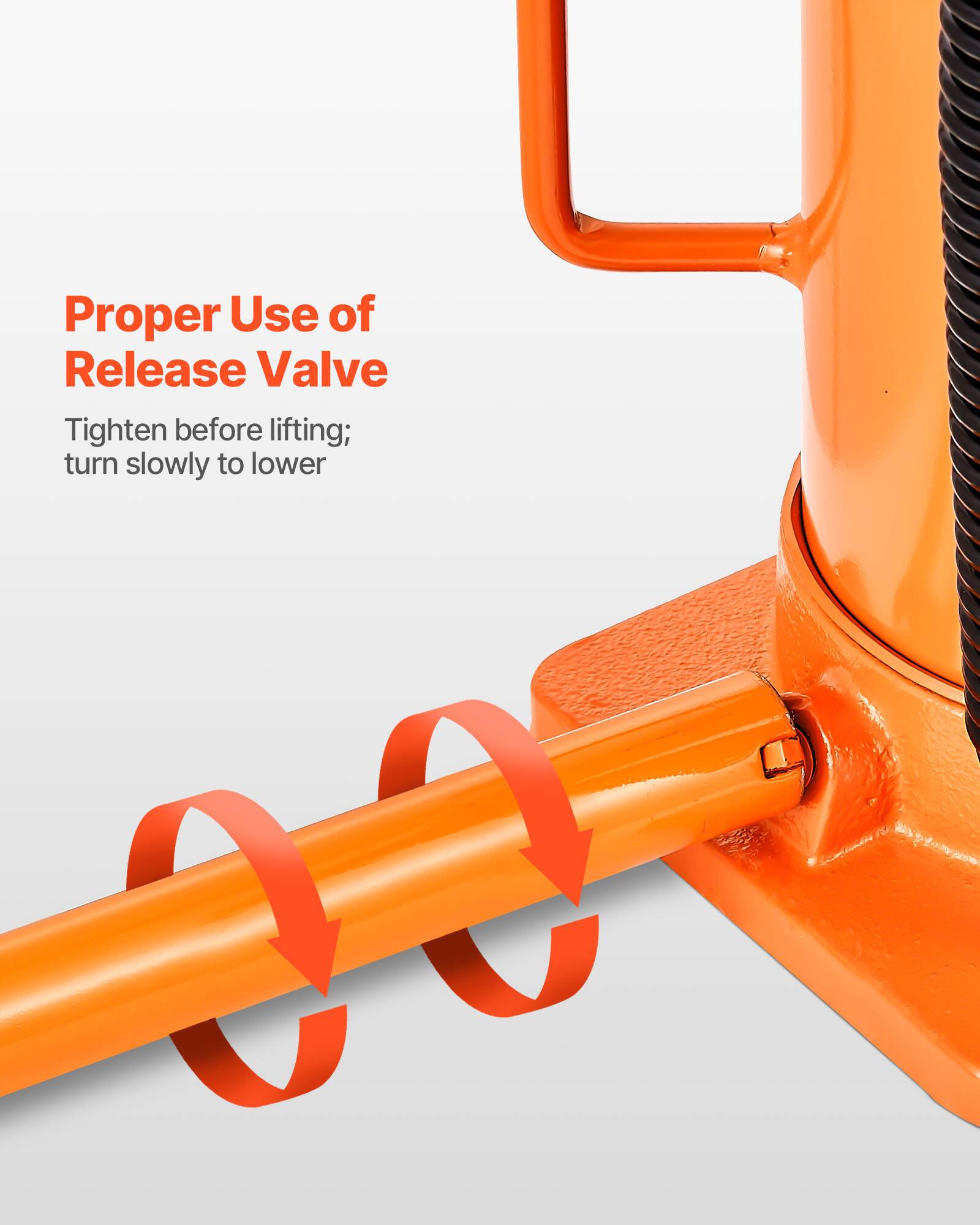 Proper Use of Release Valve  
Tighten before lifting; turn slowly to lower