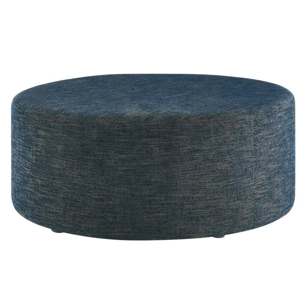 Front. Outdoor Escape - Outdoor Woven Fabric Ottoman in Heathered Finish with Comfortable Upholstery - Blue.