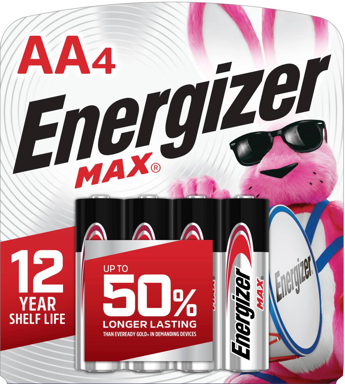 Front. Energizer - MAX AA Batteries (4 Pack), Double A Alkaline Batteries - Silver.