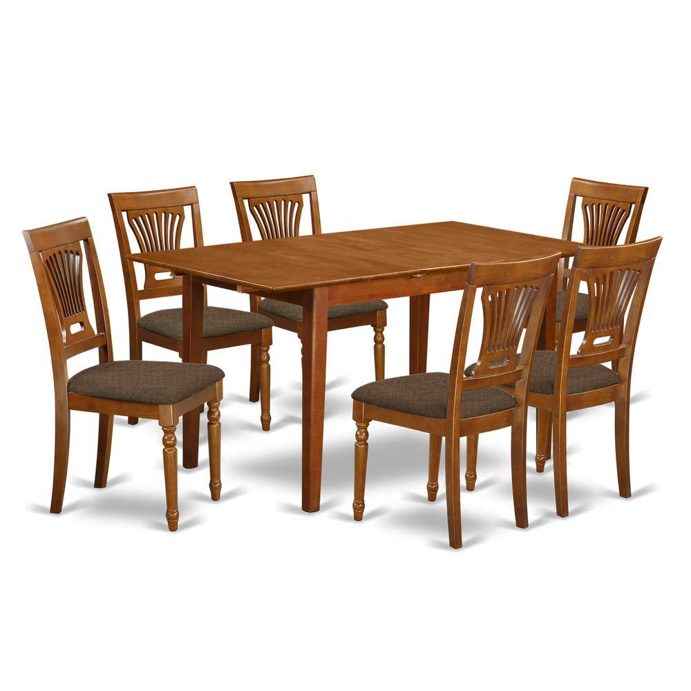 Front. East West Furniture - PSPL7-SBR-C 7 PC KitchenKitchen dinette set- Table with Leaf and 6 Chairs for Dining room - Saddle Brown.