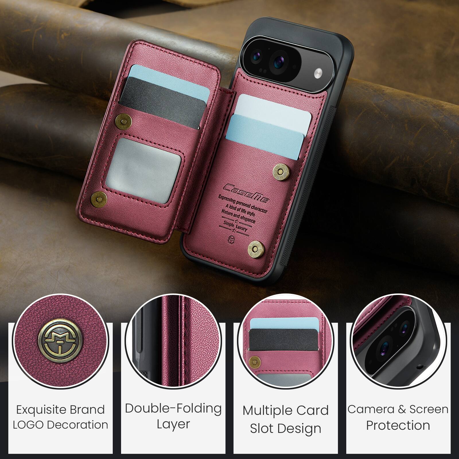 Expressing CaseNe personal A kind of character Nuture and style Simple F elegance c Liry Exquisite Brand Double-Folding Multiple Card Camera & Screen LOGO Decoration Layer Slot Protection Design
