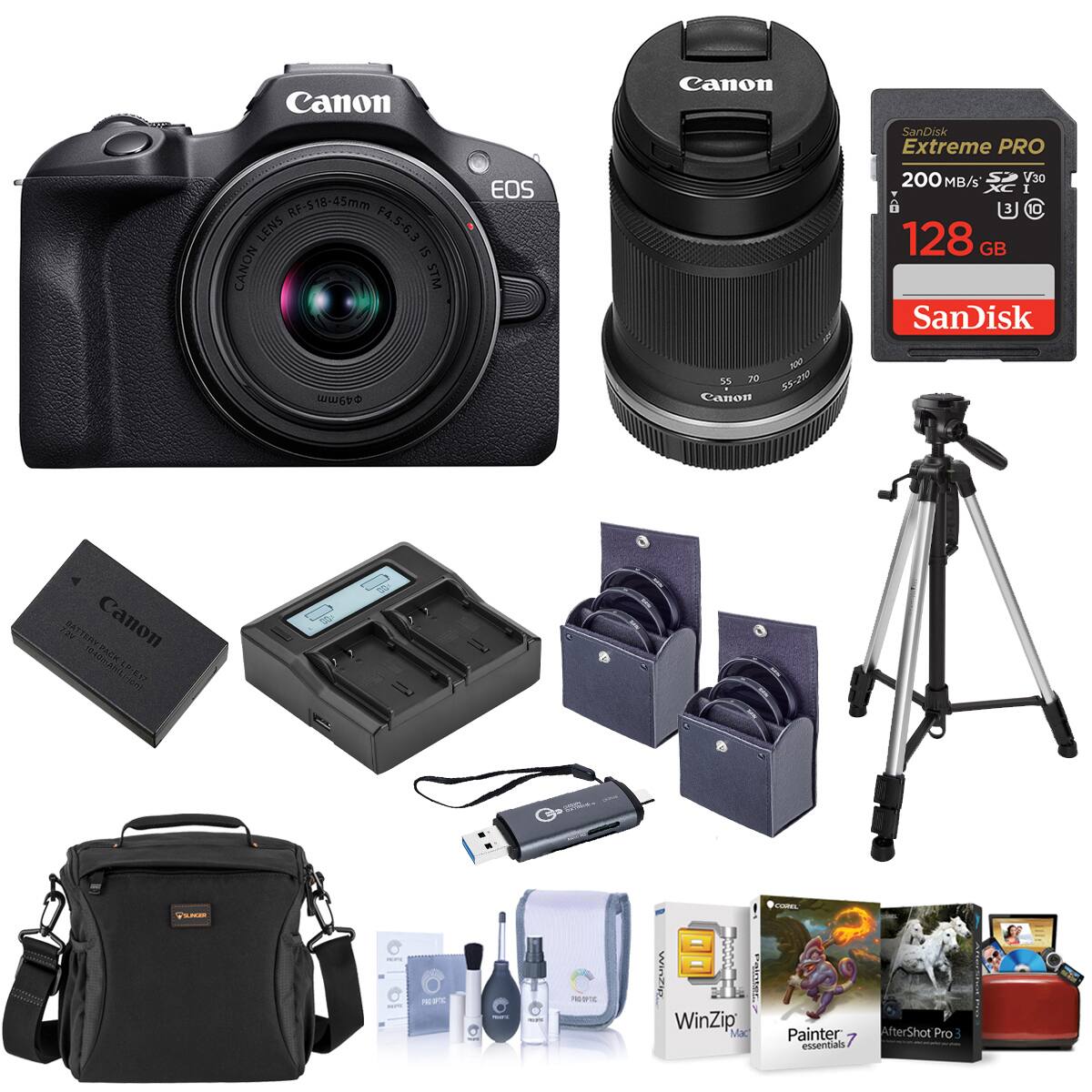 Canon RF-518-45mm LENS F4.5-6.3 IS CANON STM 49mm  
EOS  
Canon 100 SS 70 55-210 Canon  
SanDisk Extreme PRO 200 MB/s S V30 XC I 3 10 128 GB SanDisk  
7.2V BATTERY PACK Canon (040mAhiLicion) LP-E17  
00-  
Nature  
PSUNGER  
PAG  
News  
NET  
PROTERTIC  
CODEL Winzin Painter Los WinZip Mac Painter AfterShot Pro essentials 7