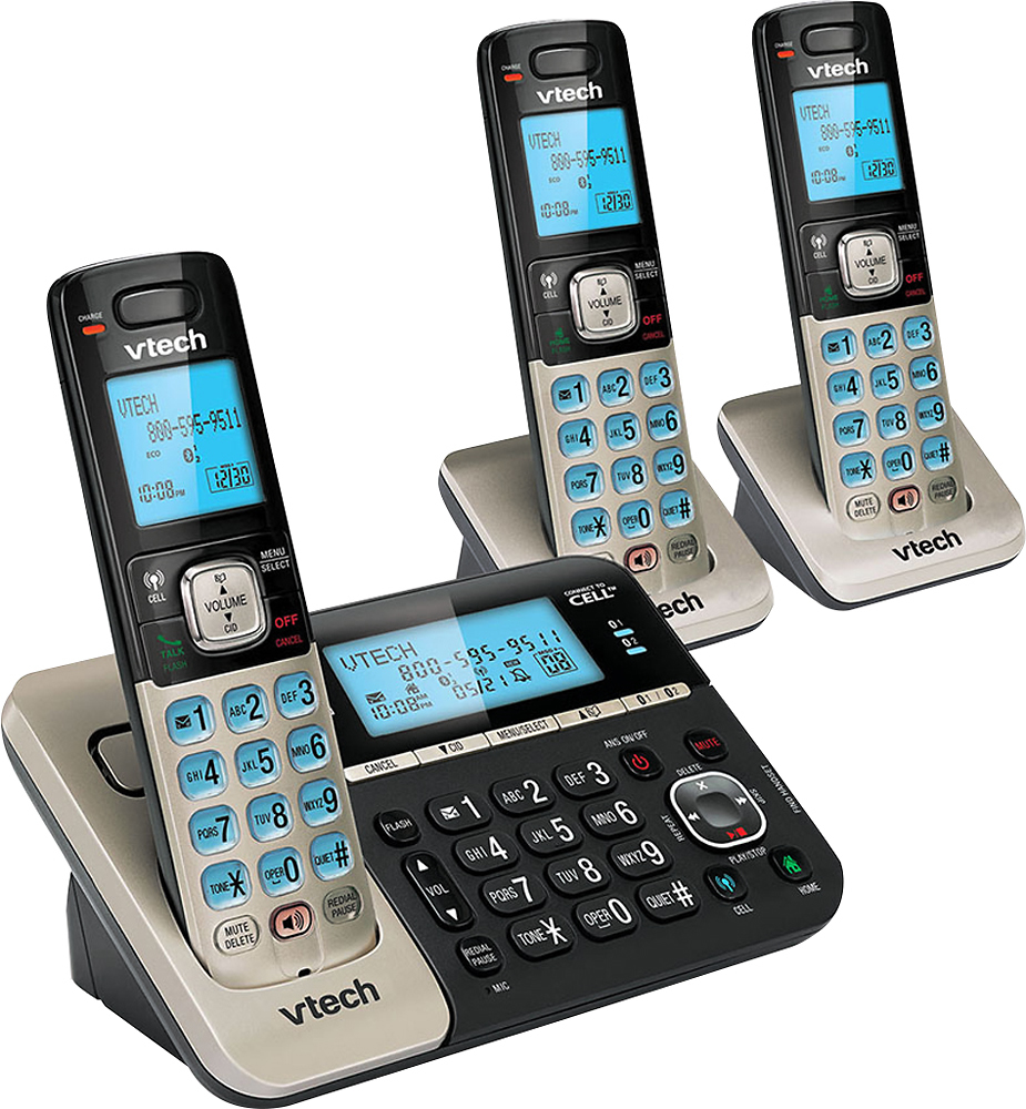VTech DS6751-3 DECT 6.0 Expandable Cordless Phone System with Connect to  Cell Digital Answering System Champagne/Black DS6751-3 - Best Buy
