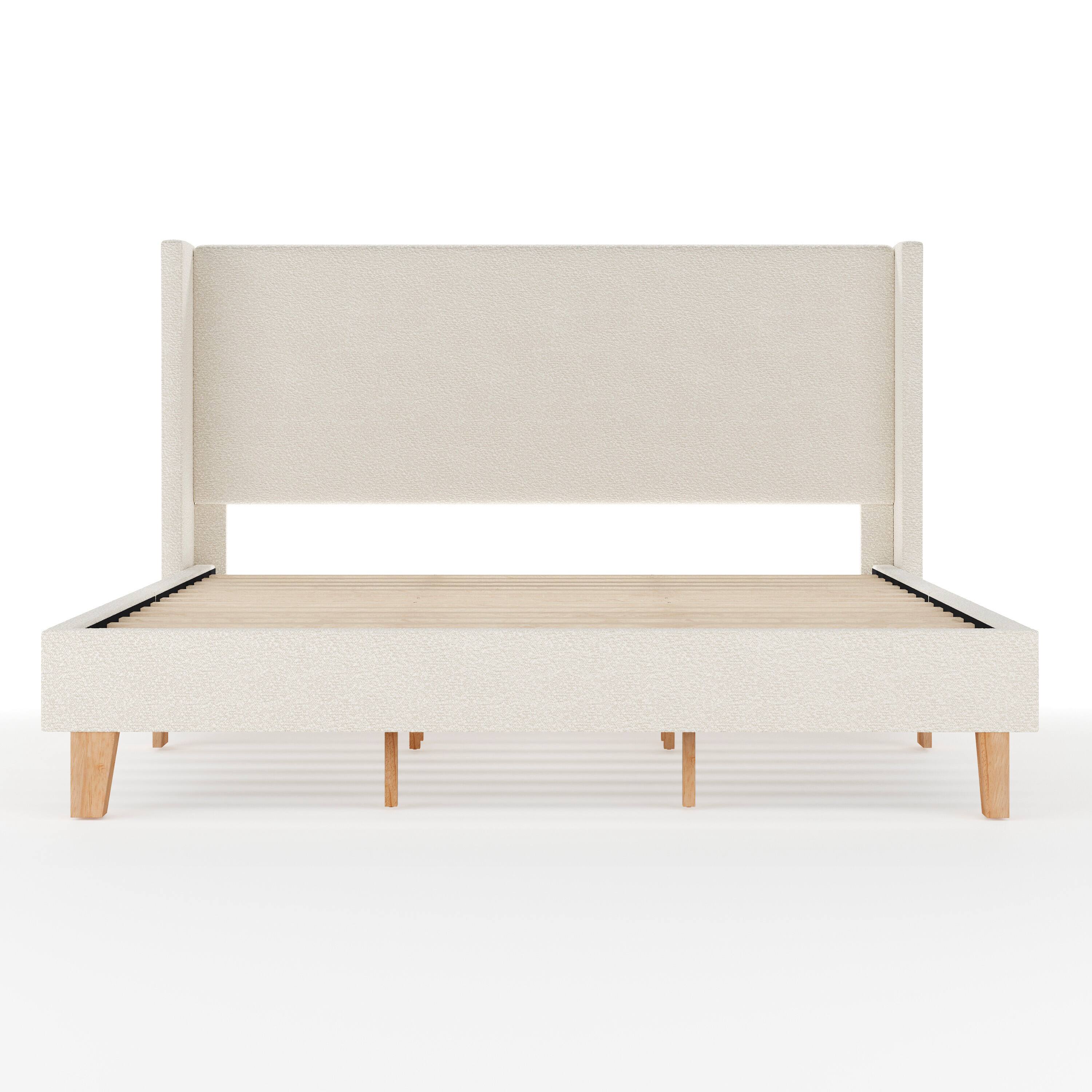 Alt View 8. Martha Stewart - Upholstered Platform Bed with Wingback Headboard - Off-White.