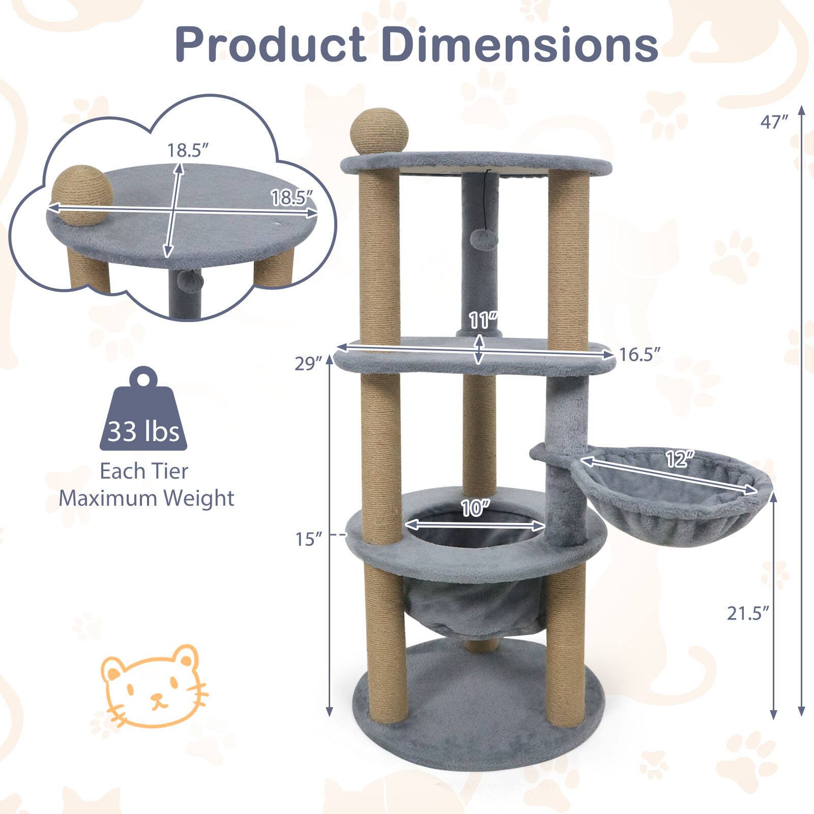 Product Dimensions  
18.5" x 18.5" x 47"  
11" x 16.5" x 29"  
15" x 10" x 12" x 21.5"  

Each Tier Maximum Weight: 33 lbs