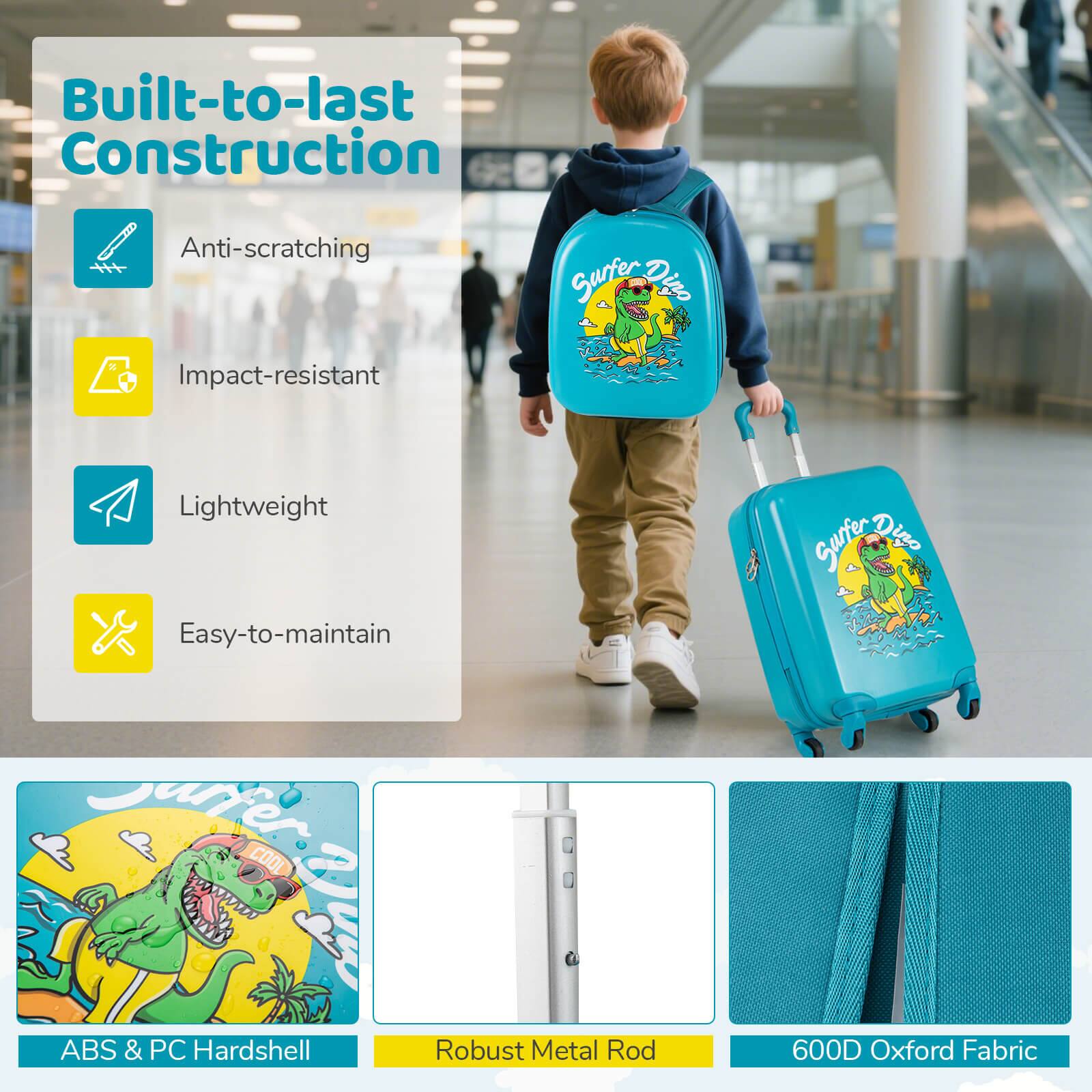 Built-to-last Construction

- Anti-scratching
- Impact-resistant
- Lightweight
- Easy-to-maintain

ABS & PC Hardshell

Robust Metal Rod

600D Oxford Fabric