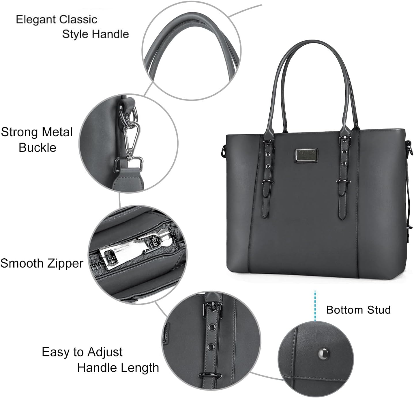 Elegant Classic Style Handle  
Strong Metal Buckle  
Smooth Zipper  
Bottom Stud  
Easy to Adjust Handle Length