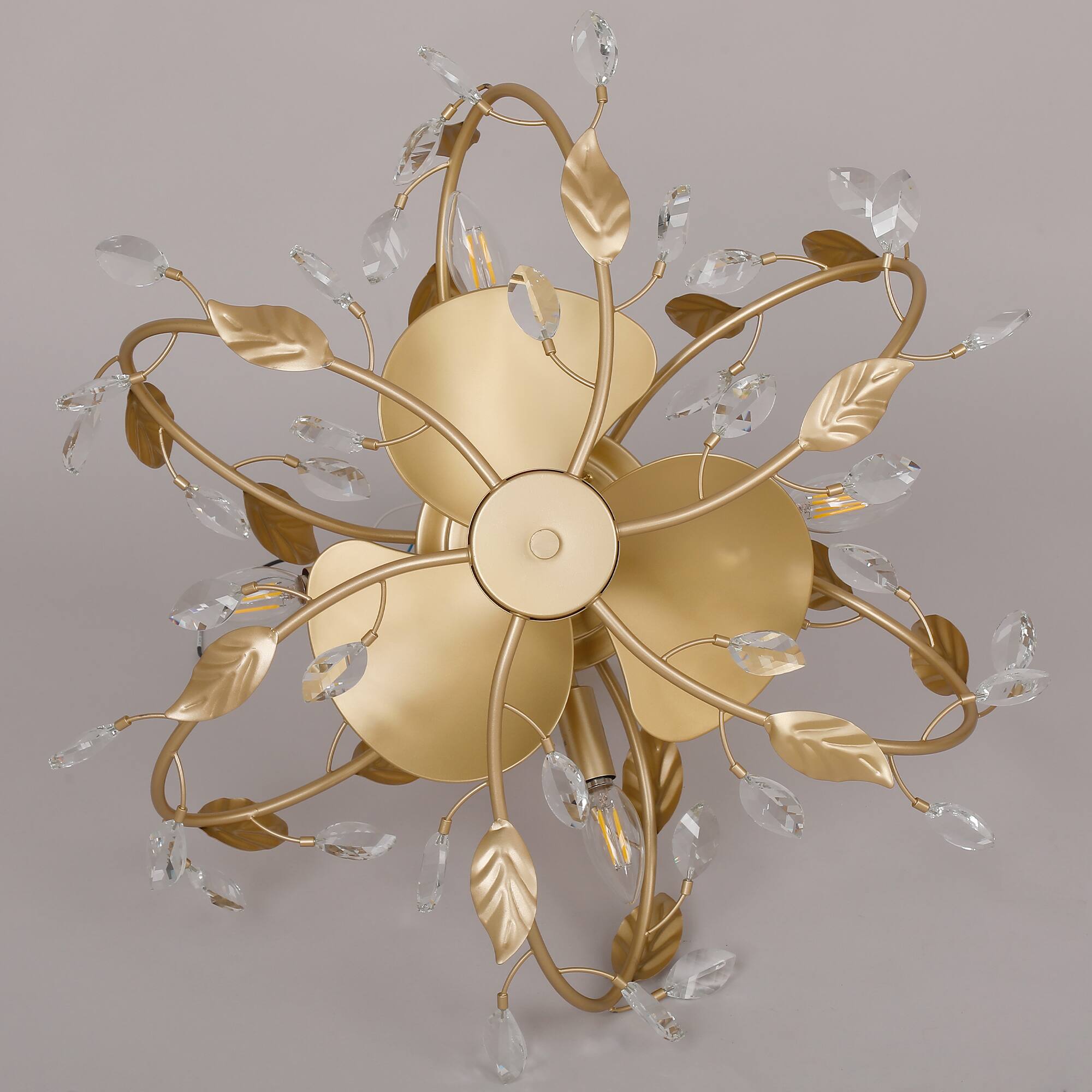 Alt View 9. Parrot Uncle - 24" French Elegant Gold Crystal Leaf Fandelier Ceiling Fan with Remote - Gold.