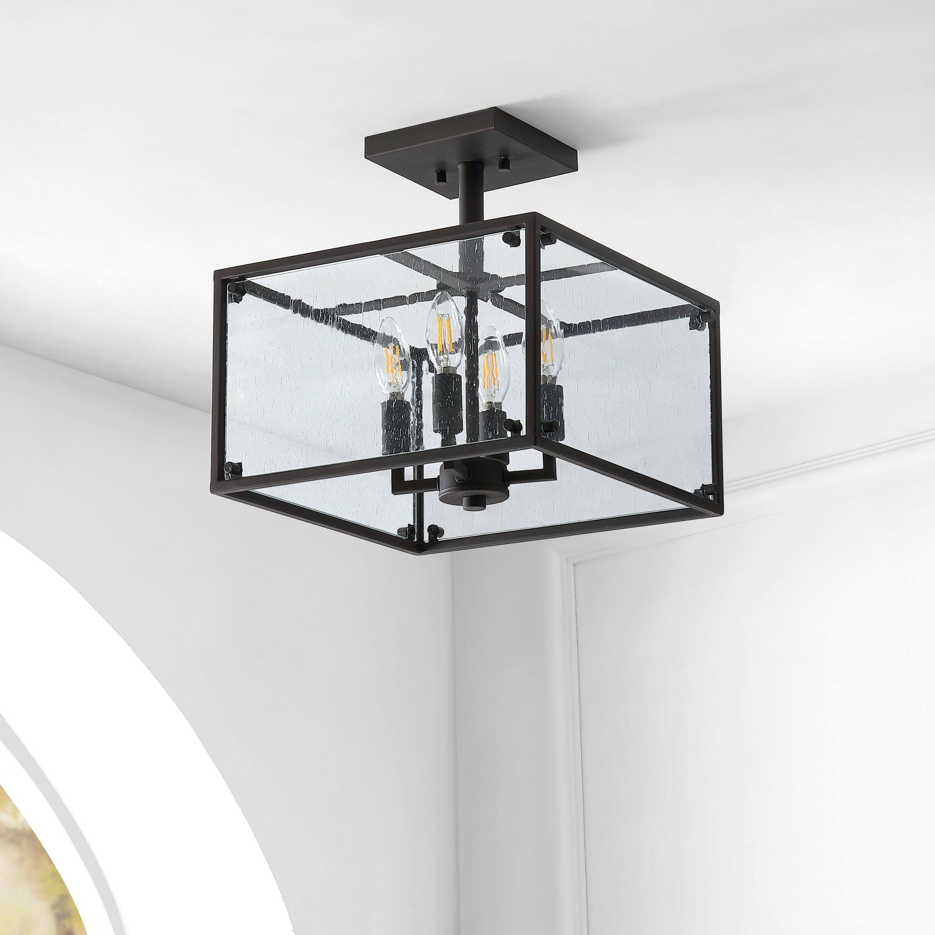 Alt View 5. Jonathan Y - Paysan 13" 4-Light Iron/Seeded Glass Rustic Farmhouse LED Flush Mount, Oil Rubbed Bronze - Oil Rubbed Bronze.