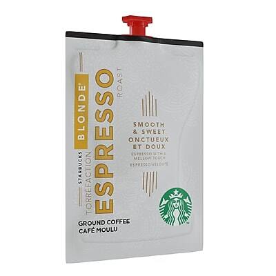 Sure, here is the corrected and grouped text:

**Starbucks Blonde Espresso**

- **Roast:** Smooth & Sweet
- **Description:** Onctueux et Doux, Mellow Touch
- **Type:** Espresso
- **Product:** Ground Coffee, Café Moulu

**Blonde Espresso**  
**Smooth & Sweet**  
**Onctueux et Doux**  
**Mellow Touch**