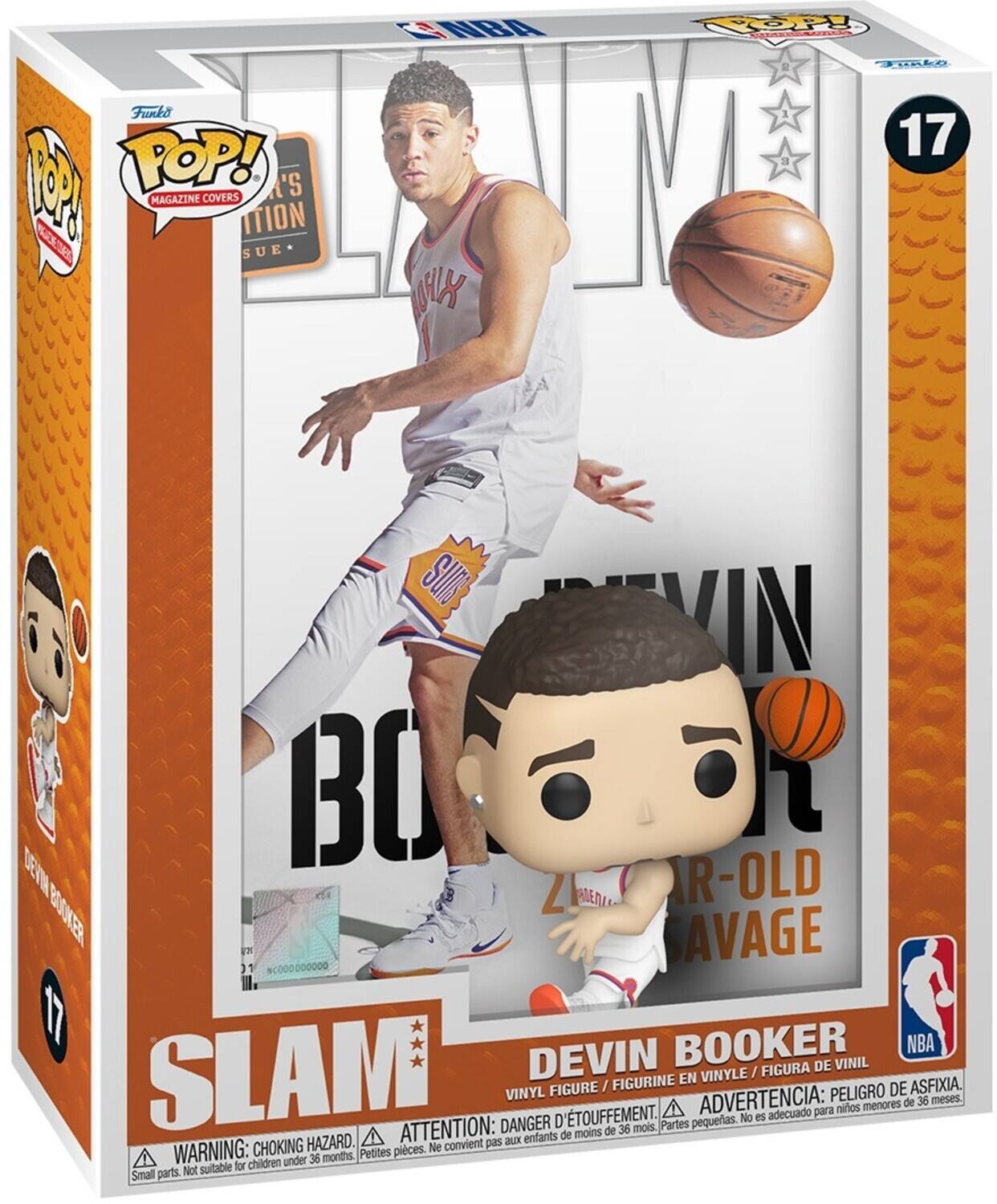 Funko Pop! Magazine Covers

Devin Booker

SLAM

DEVIN BOOKER

VINYL FIGURE / FIGURINE EN VINYLE

NBA

WARNING: CHOKING HAZARD. Small parts. Not suitable for children under 36 months. Petites pièces. Ne convient pas aux enfants de moins de 36 mois.

ATTENTION: DANGER D'ÉTOUFFEMENT. Partes pequeñas. No es adecuado para niños menores de 36 meses.

ADVERTENCIA: PELIGRO DE ASFIXIA. Peligro de asfixia.