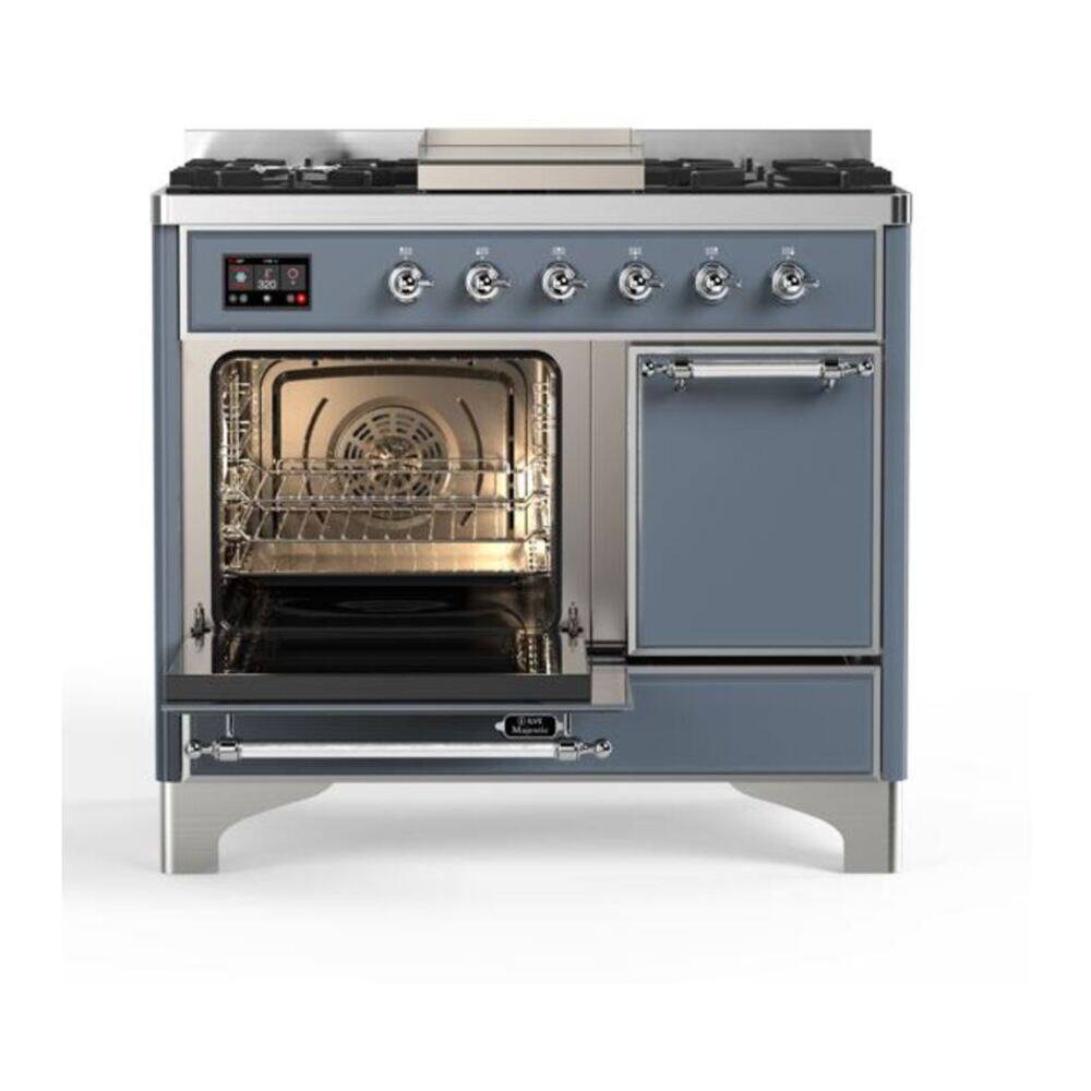Alt View 3. ILVE - ILVE Majestic II 40 inch Dual Fuel Range with 6 Burners + Griddle (Liquid Propane, Blue Grey, Chrome Trim) - Blue Grey.