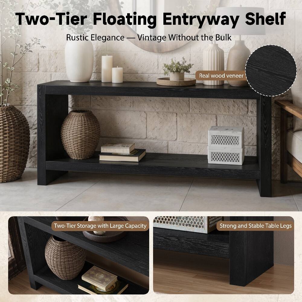 Two-Tier Floating Entryway Shelf  
Rustic Elegance — Vintage Without the Bulk  

Real wood veneer  

Two-Tier Storage with Large Capacity  

Strong and Stable Table Legs