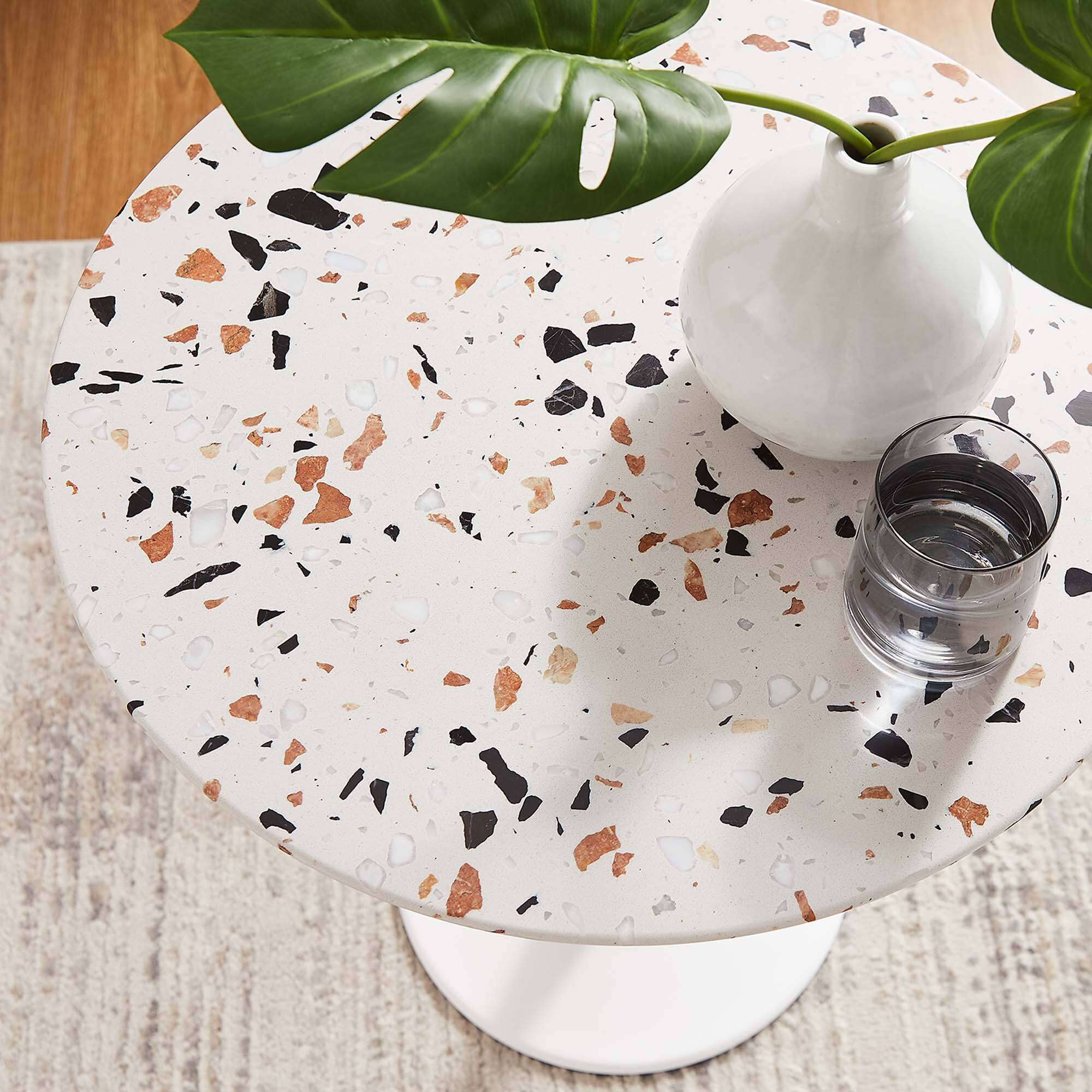 Alt View 1. Modway - Lippa Round Terrazzo Side Table - White Terrazzo.