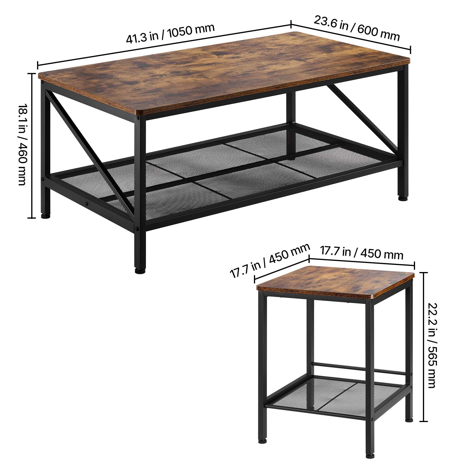 1050 mm, 1050 mm, 41.3 in, 23.6 in/600mm, 600 mm, 18.1in, 18.1 in / 460 mm, 17.7 in / 450 mm, 450, 17.7, 22.2 in / 565, 565 mm
