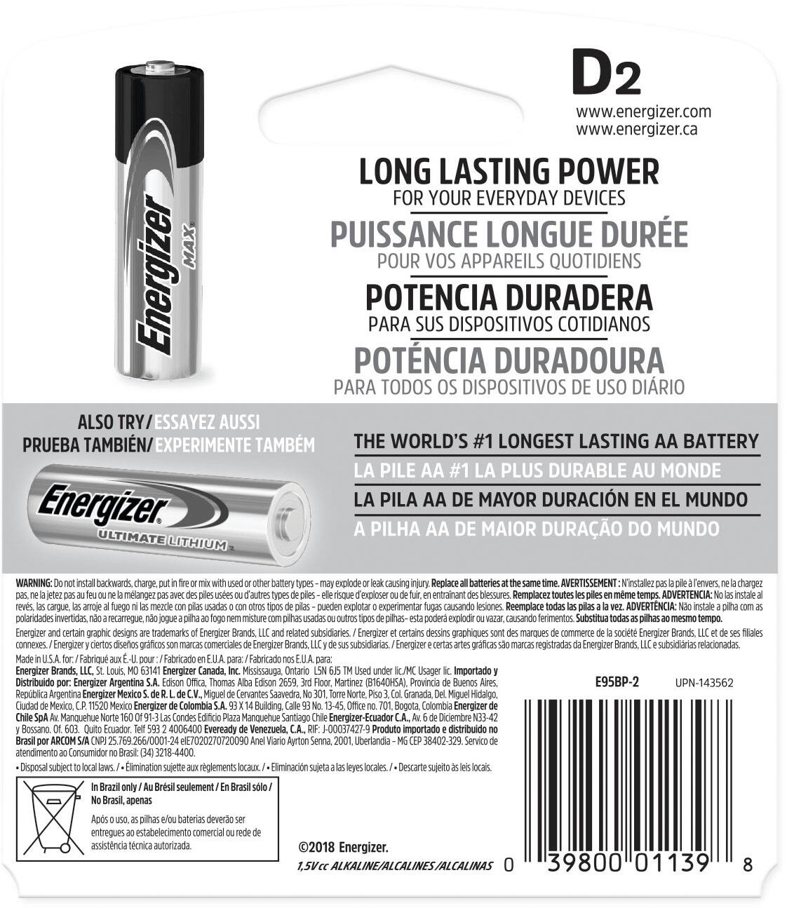 Alt View 1. Energizer - Energizer MAX D Batteries (2 Pack), D Cell Alkaline Batteries - Silver.
