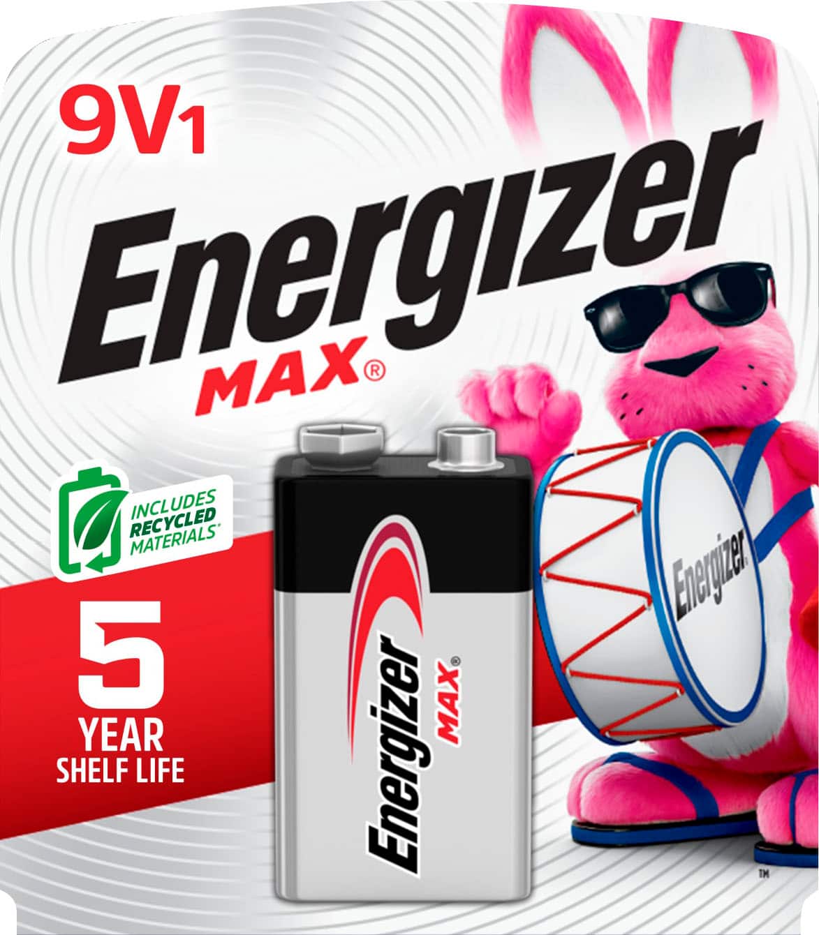 Front. Energizer - Energizer MAX 9V Batteries (1 Pack), 9 Volt Alkaline Batteries - Silver.