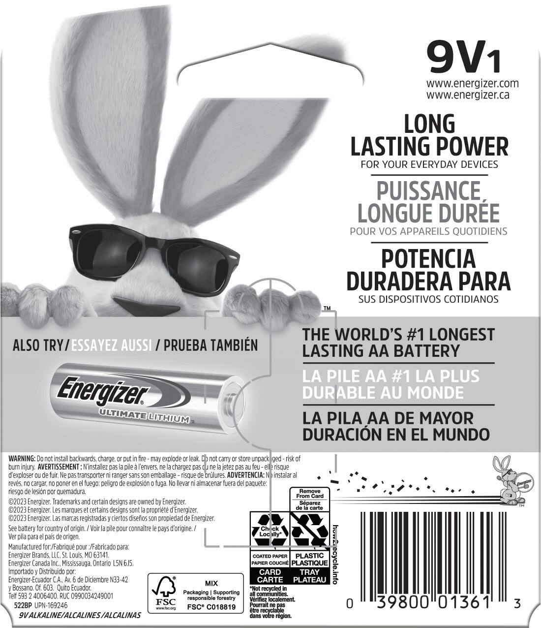 Alt View 1. Energizer - Energizer MAX 9V Batteries (1 Pack), 9 Volt Alkaline Batteries - Silver.