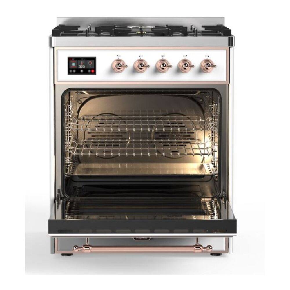 Alt View 3. ILVE - ILVE Majestic II Series  30 in. Dual Fuel Range with 5 Sealed Burners (Natural Gas, Copper Trim) - White.