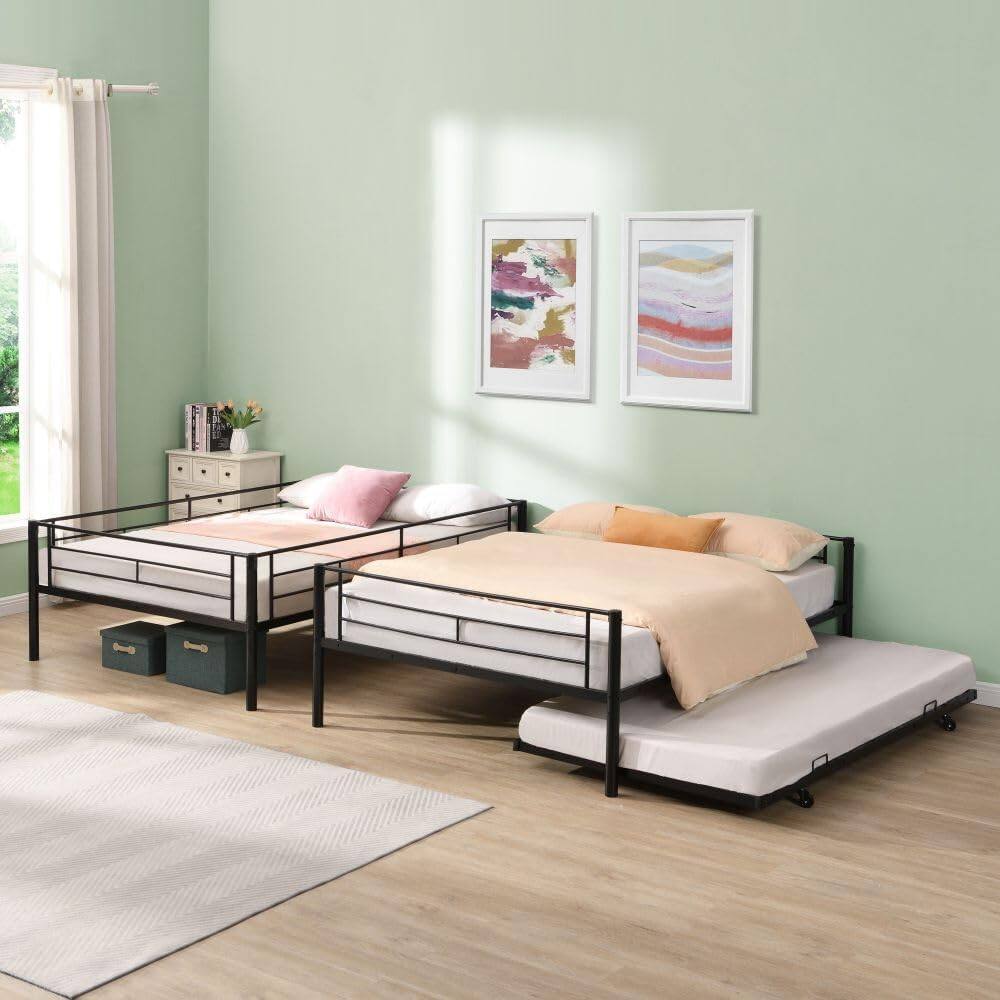 Alt View 3. Trinkets Crazed - Full Over Full with Trundle Metal Bunk Bed, No Box Spring Needed - black.