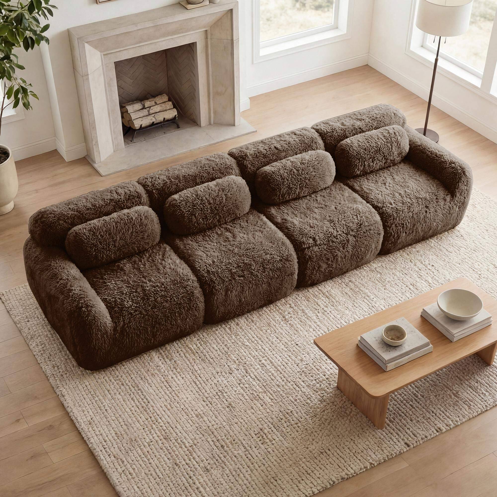 Back. Roomtec - 149 Soft And Fluffy Plush FabricBoneless Sofa32D High Density Sponge Ergonomic DesignFullcompression Vacuum - Chocolate.