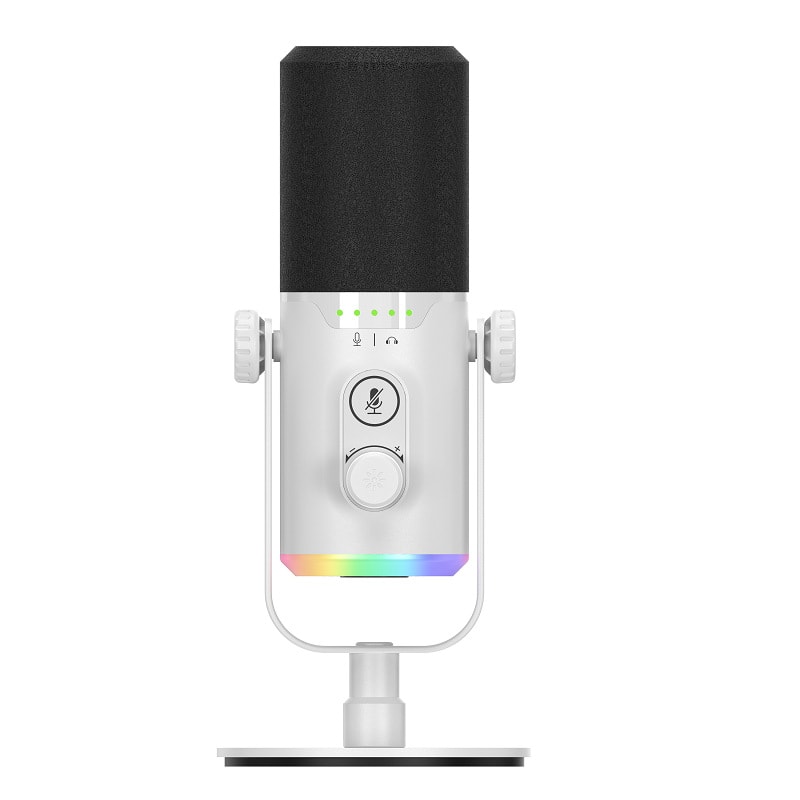 Cluzine - Dynamic Microphone RGB Cardioid USB/XLR Noise Cancelling for Podcast Gaming Live Streaming Singing - White