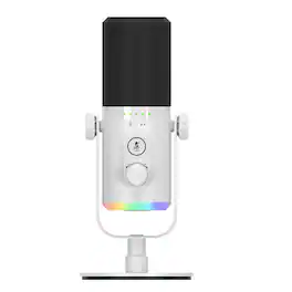Cluzine - Dynamic Microphone RGB Cardioid USB/XLR Noise Cancelling for Podcast Gaming Live Streaming Singing - White