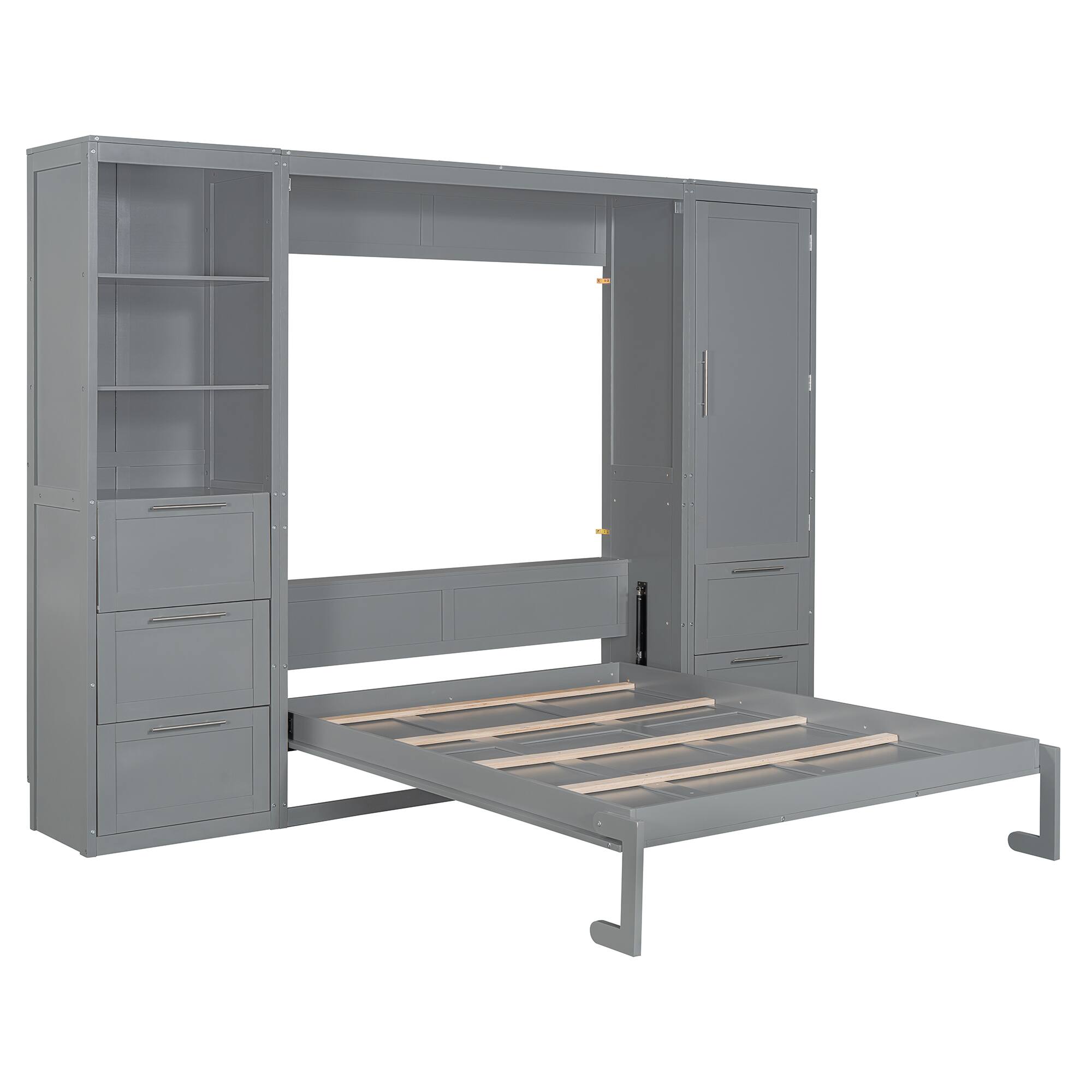 Alt View 1. Tiramisubest - Queen Size Murphy Bed with Closet, Drawers & Shelves, Gray, MDF+LVL - Gray.