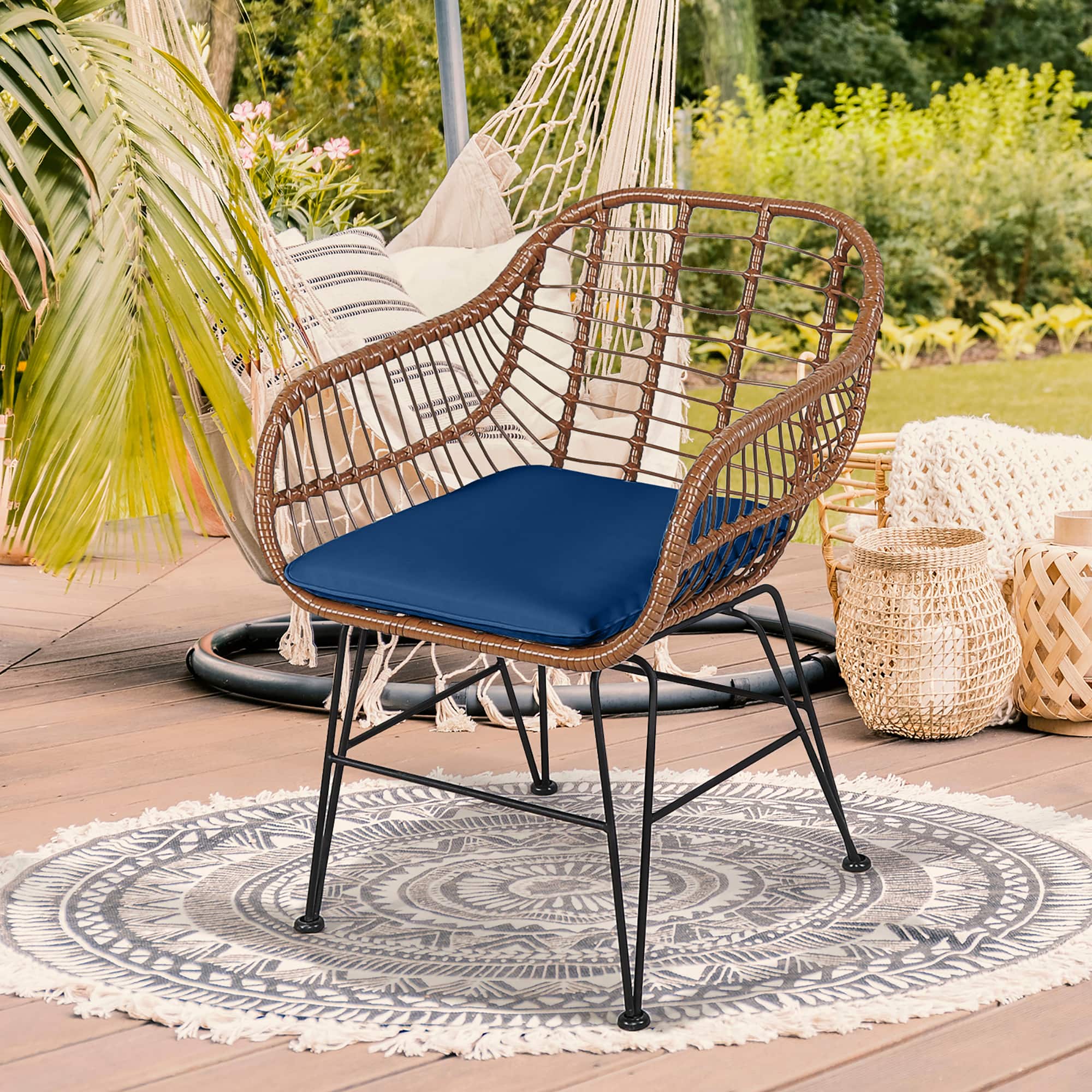Alt View 4. Costway - 3PCS Patio Rattan Bistro Set Coffee Table Armchair Garden Cushion - Navy.