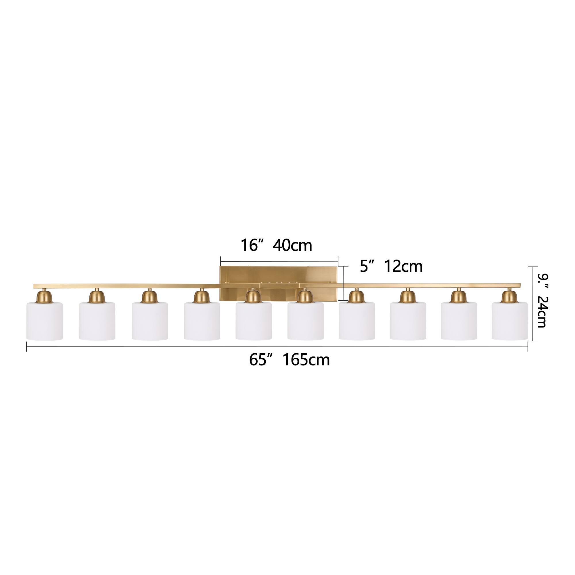 16" 40cm  
5" 12cm  
9" 24cm  
65" 165cm