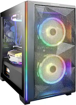 GAMDIAS - Athena M2 LITE ATX RGB Micro Tower Case, 120mm ARGB Fans, Seamless Tempered Glass, Mesh Front Panel with Color Lighting - Black