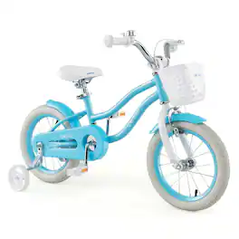 Costway - 14" Kid's Bike with Removable Training Wheels & Basket for 3-5 Years Old Light - Blue