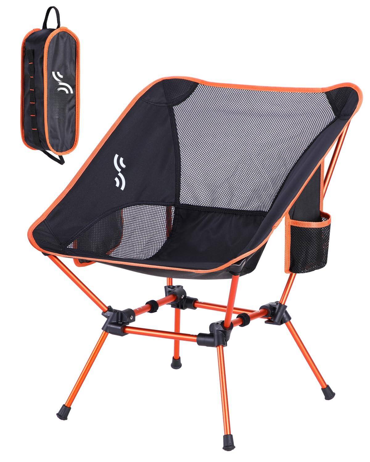 JETRANSPORT - Camping Chairs Lightweight Outdoor With 2 Side Pockets & Storage Bag Foldable Portable Lawn For Hiking - Orange 1