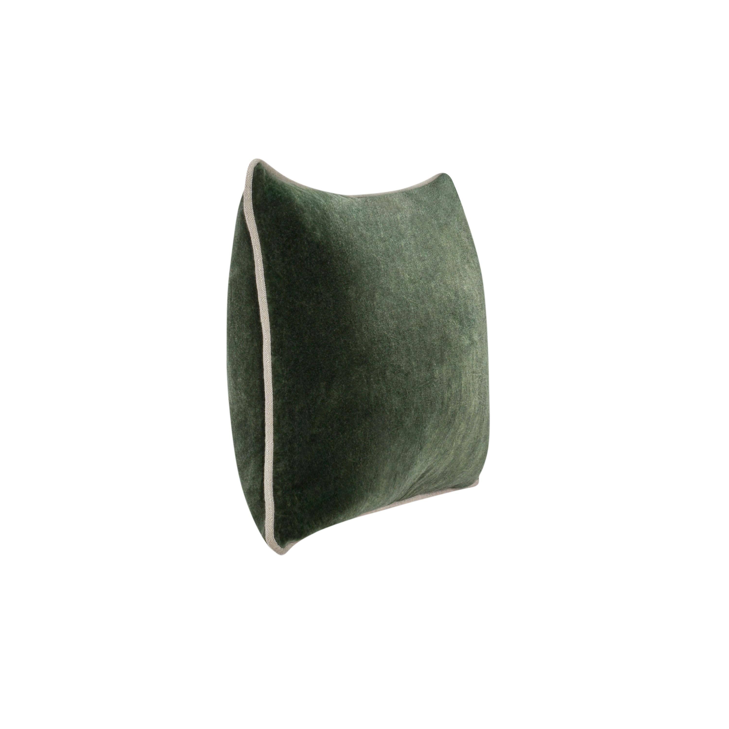 Left. Manhattan Lane - May Lumbar Accent Pillow, 14 x 20 Stonewash Forest  Cotton Velvet - Forest Green, Natural Beige.