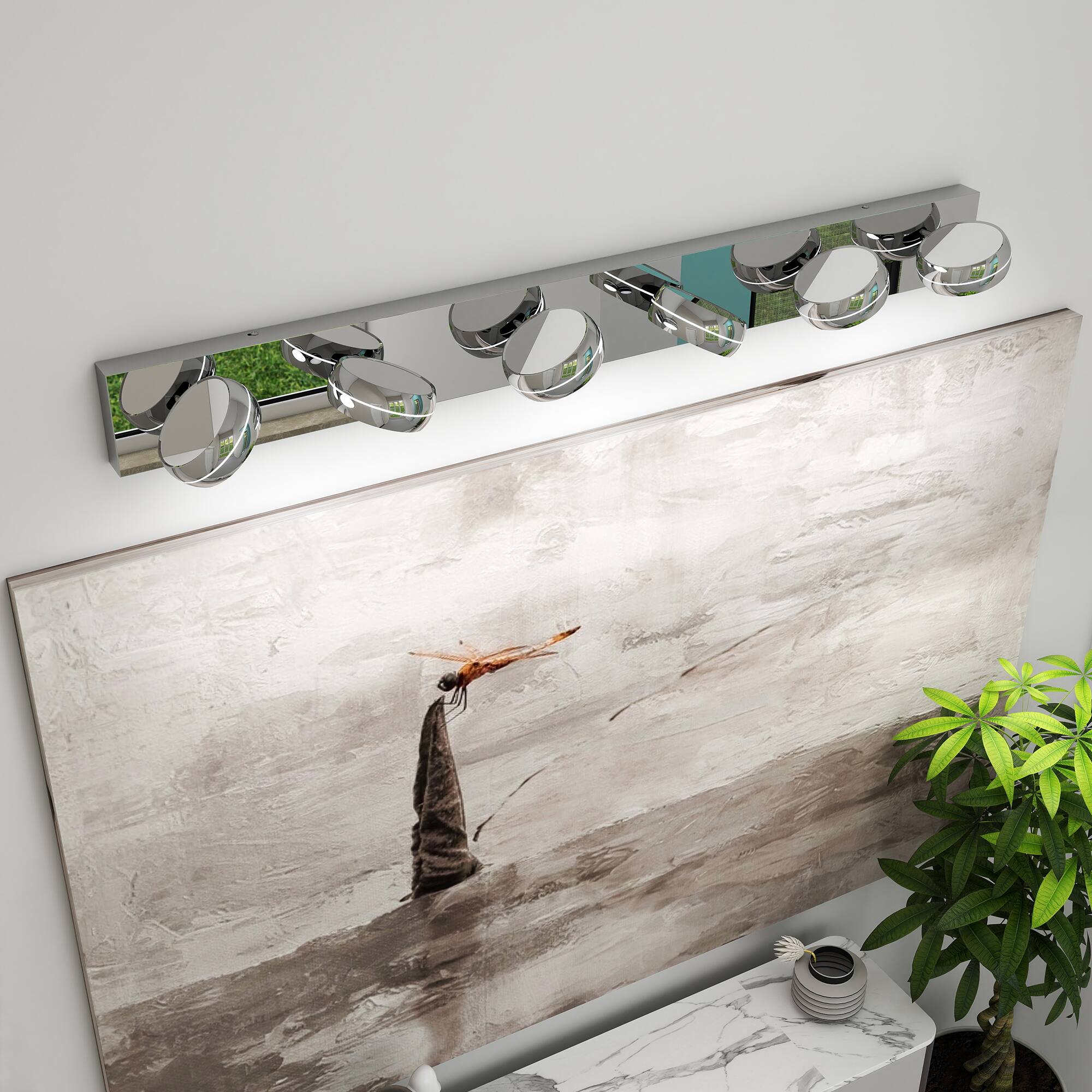 Left. HOMLUX - 42.91 in. 6 Lights Chrome LED Vanity Light Bar with Acrylic Shade.