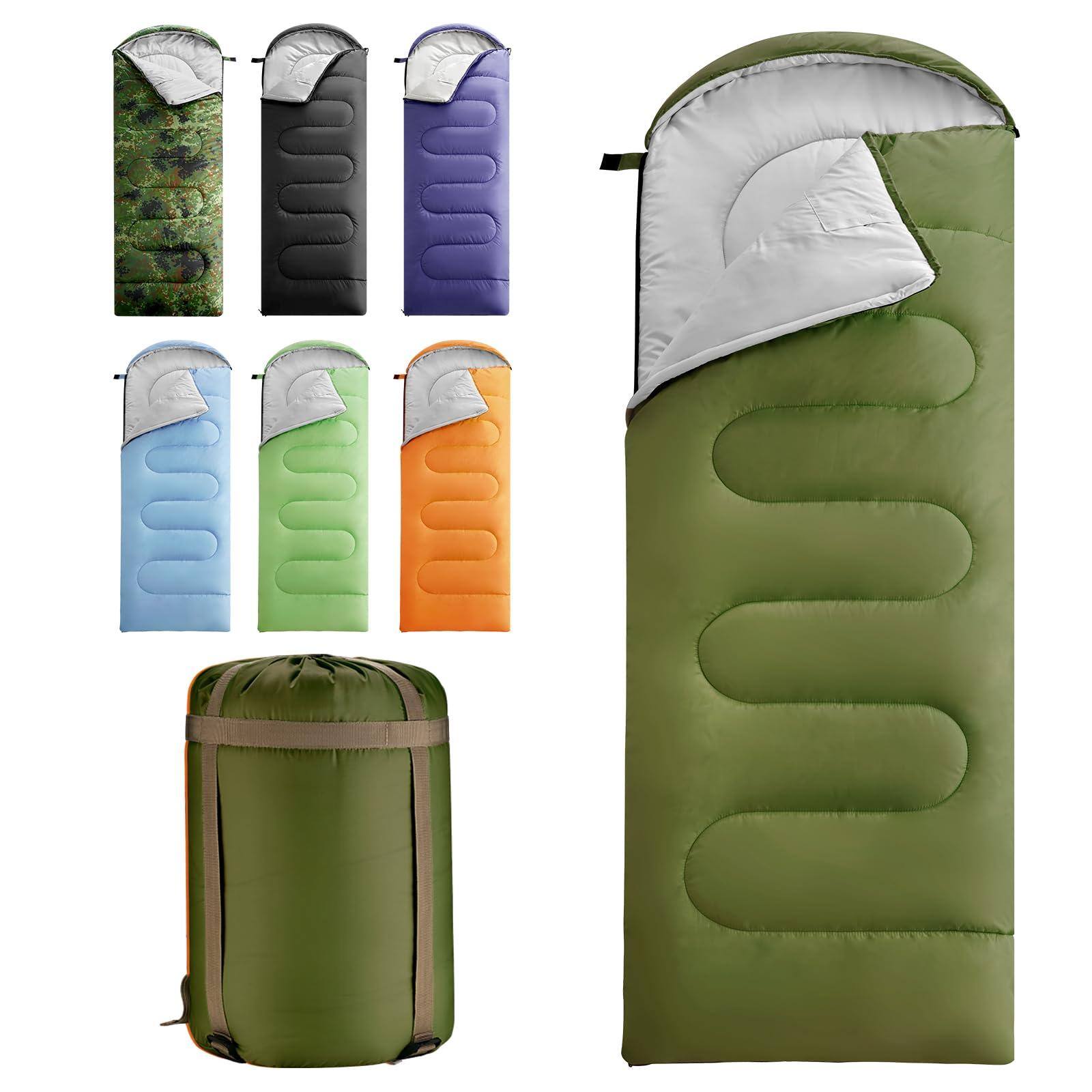 Skar Audio - Sleeping Bags 30℉ For Adults Teens With Sack Portable And Lightweight Season Camping Hiking Waterproof - Army green (R Zip) Large(86.6"x32.68")