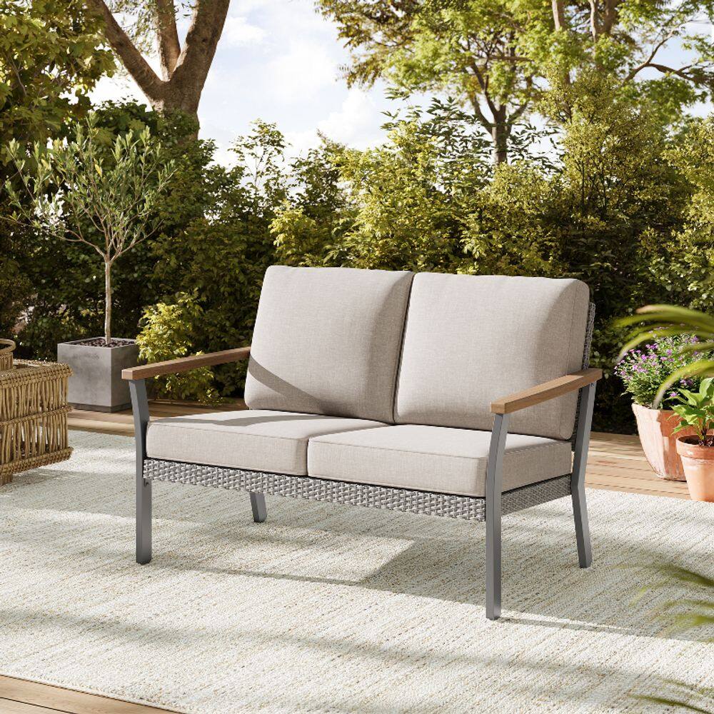 Alt View 3. Songmics Home - Sencillo Collection - Outdoor Steel Loveseat 2-Seat Sofa Bone Color - Gray.