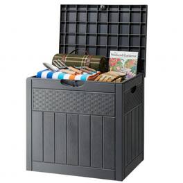 Winado - 33 Gallon Portable Storage Deck Box with Side Handles, Lockable Lid for Indoor Outdoor Patio Garden Backyard Balcony - Gray