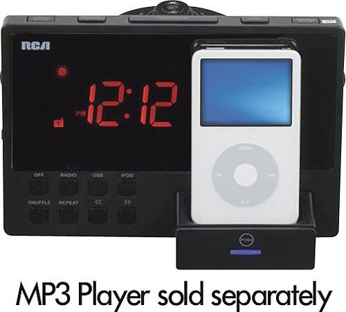 Front Standard. RCA - Factory-Refurbished Digital AM/FM Dual-Alarm Clock Radio with Apple® iPod® Dock - Black.