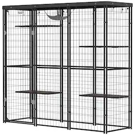 Pawhut - Wire Catio Outdoor Indoor with Waterproof Cover, 4 Jumping Platforms, Hammock, for 1-3 Kittens