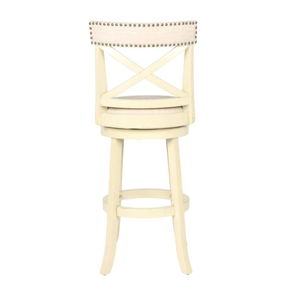 Left. FurniFact - 29-Inch Wood Bar Stool 360 Swivel Fabric Ant White - White.