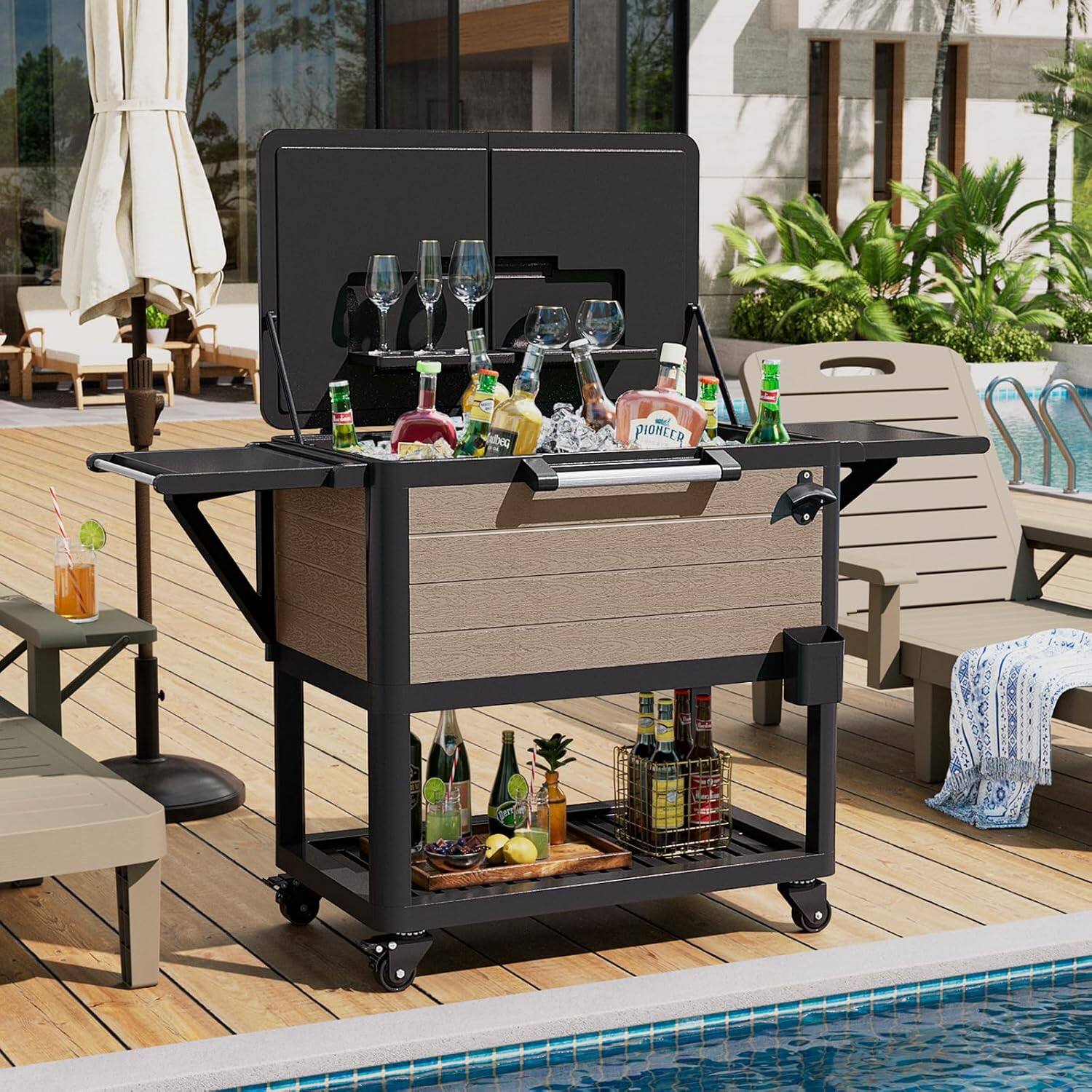 Alt View 1. Yardgrace - 104 Quart Rolling Ice Chest Cooler Cart Ice bucket,Patio Backyard Party Drink Beverage Bar Stand Up Cooler Trolley - Brown.