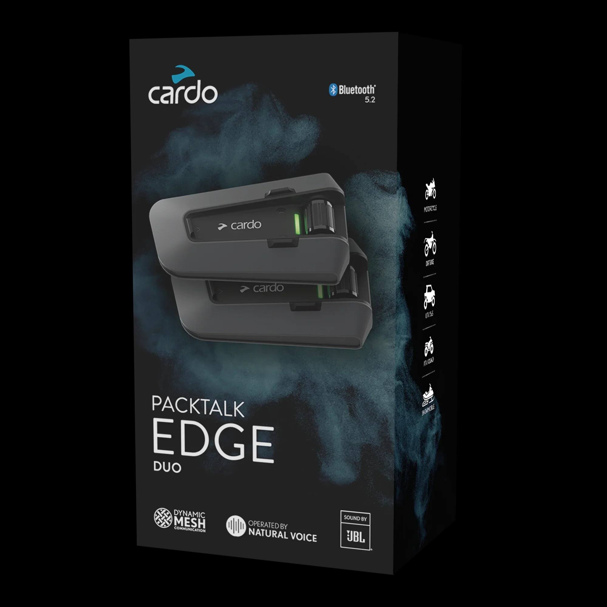 cardo Bluetooth 5.2 cardo KTTS S cardo PACKTALK EDGE DUO dE ME DYNAMIC MESH CmUnatin A OPERATED BY NATURAL VOICE SOUND