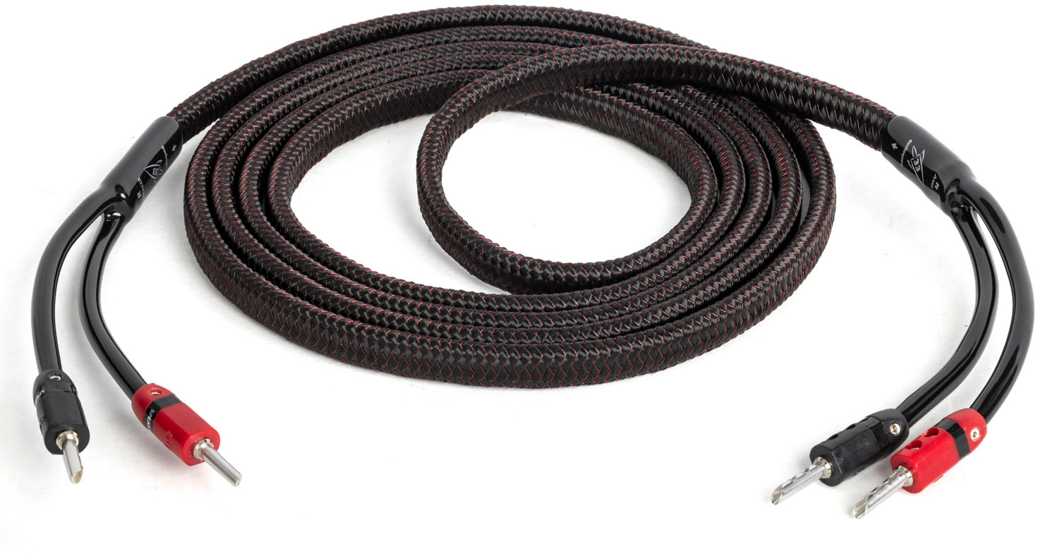 Angle View: AudioQuest - Rocket 33 8' Single Full-Range Speaker Cable, Silver Banana Connectors - Red/Black