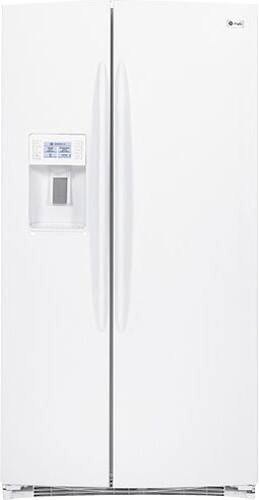 Front Standard. GE - Profile 25.6 Cu. Ft. Side-By-Side Refrigerator with Thru-the-Door Ice and Water - White.