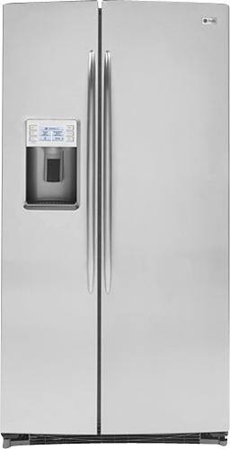Front Standard. GE - Profile 25.6 Cu. Ft. Side-By-Side Refrigerator with Thru-the-Door Ice and Water - Stainless-Steel.